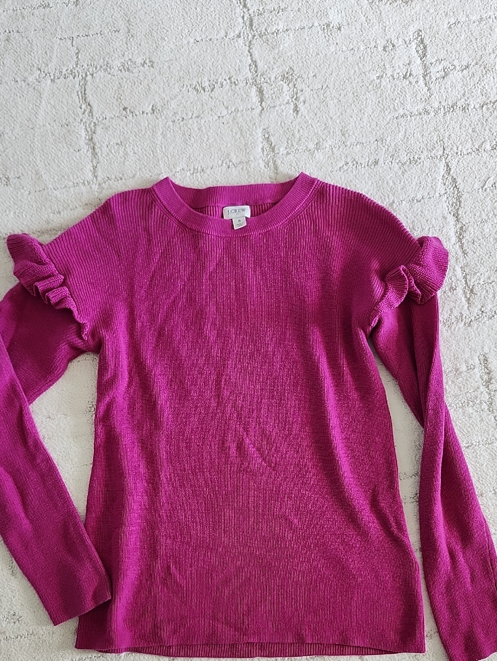J. Crew Magenta Ruffle Shoulder Knit Top